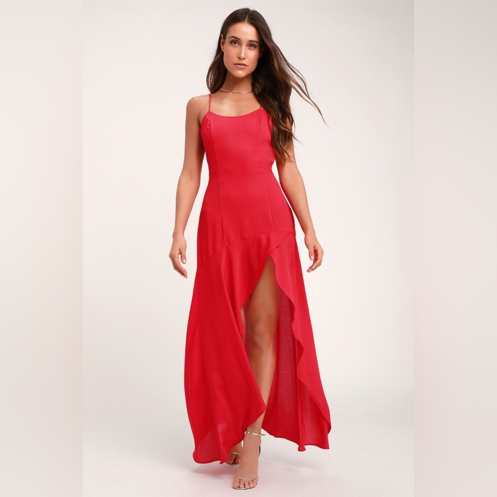 Lulus Red ruffled High-low dress